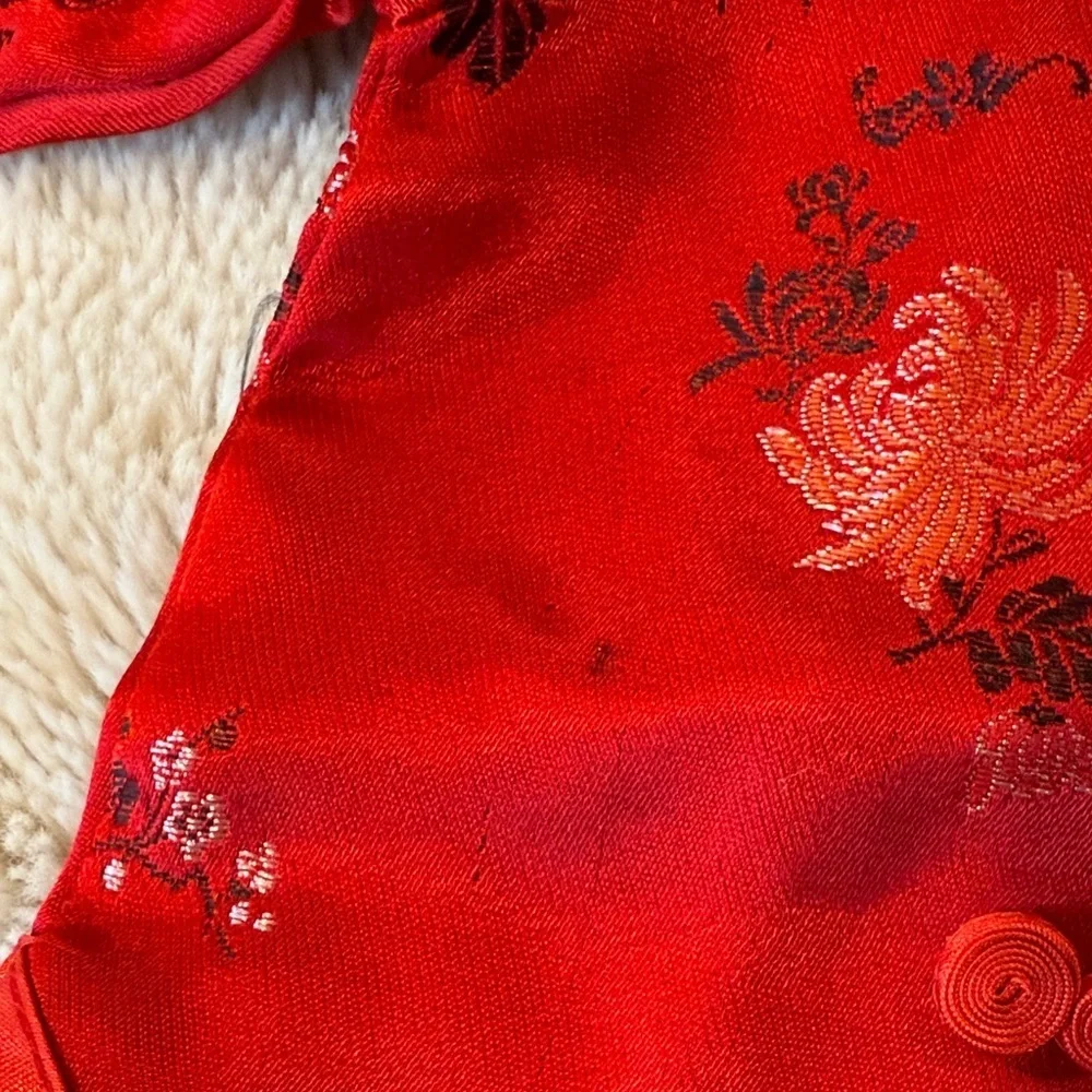 VINTAGE Golden Dragon Red Satin Top